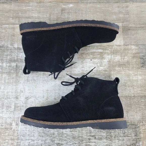Birkenstock Uppsala Mens Chukka Boots Sz 10 Black Suede Leather Lace-Up Mid Top